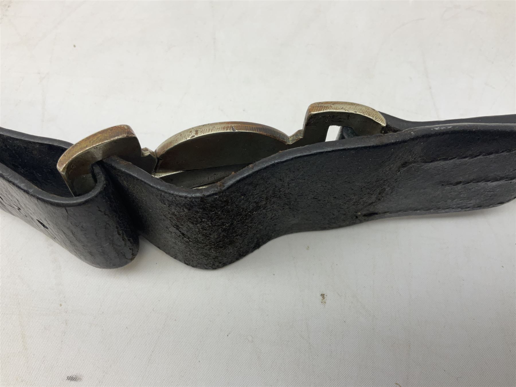 North Eastern Railway Police adjustable leather belt with steel buckle; crudely inscribed '270'