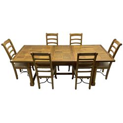 Barker & Stonehouse - rectangular flagstone dining table and a set of six ladder back dining chairs 