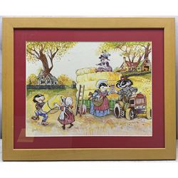 English Cartoon School (20th Century): Anthropomorphic Novelty Scenes, five watercolours three signed 'Van Hagan' and two signed 'Teri', max 20cm x 50cm (5)