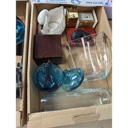 Set of three glass vases, together with ceramics, cases etc 