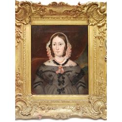 English School (19th century): Portraits of Husband and Wife, pair oils on canvas unsigned 30cm x 24cm in ornate swept gilt frames (2)