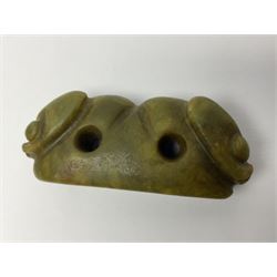 Chinese hardstone carving of a fish amongst coral, with platted rope handle, together with other hardstone and soft stone carvings  