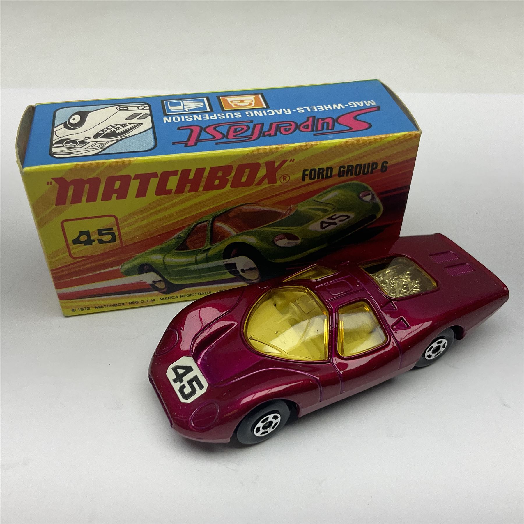 Matchbox 1-75 Series 'Superfast' ex-shop stock - unopened pack of six 22d Freeman Intercity Commuter models; and three others comprising 45c Ford Group 6, 56c BMC 1800 Pinafarina and 65d Saab Sonnet III; all boxed (9)