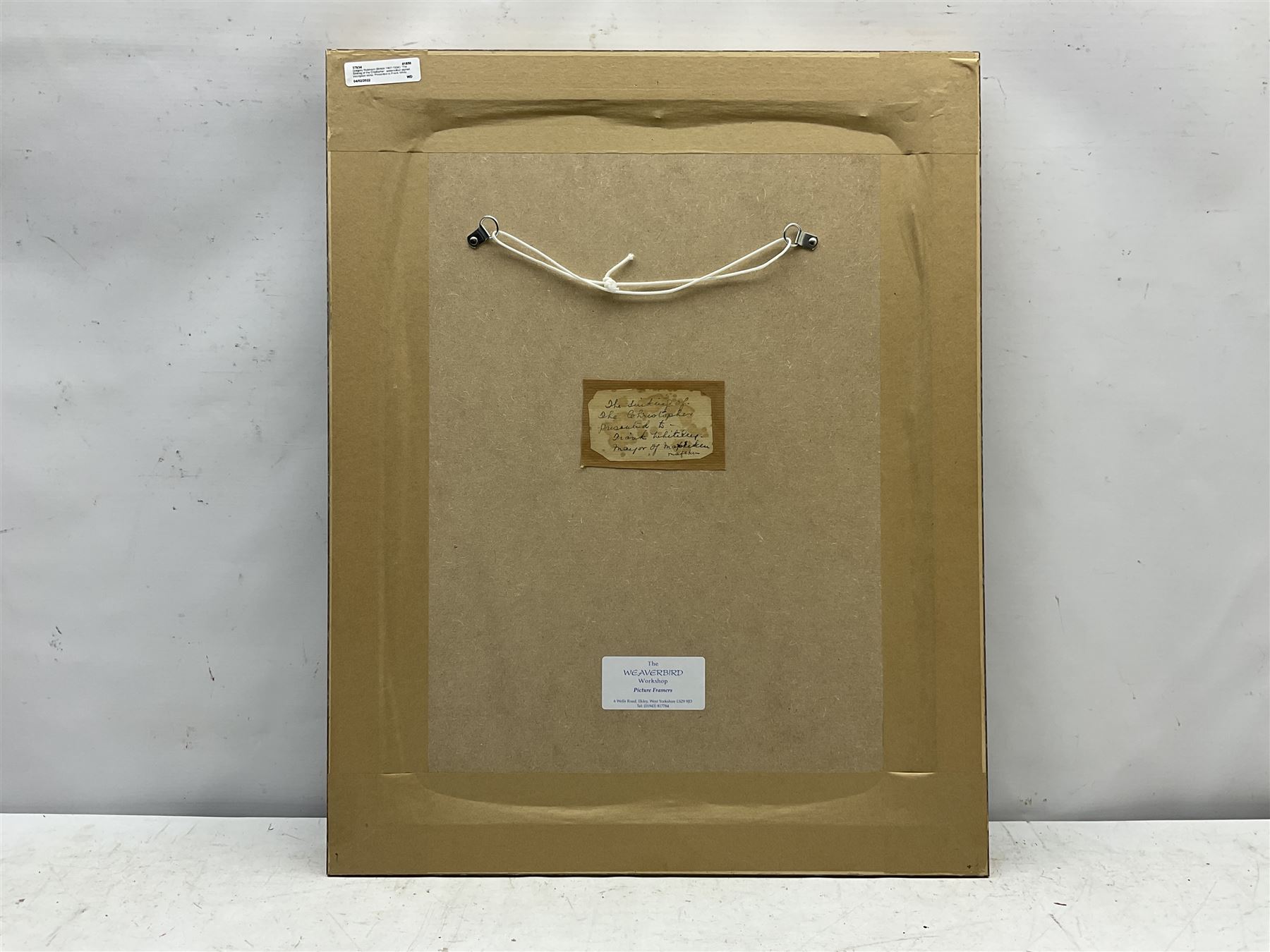 Gregory Robinson (British 1907-1934): 'The Sinking of the Chistopher', watercolour signed, inscription verso 'Presented to Frank Whiteley Mayor of Mafeking' 35cm x 24cm
Provenance: Frank Whiteley born in 1856 was formerly in the ivory and ostrich feather trade, and a member of the firm of Whiteley, Walker, and Company, of Mafeking, Bulawayo, Palapye, etc. Some years President of Mafeking Chamber of Commerce. Mayor of Mafeking during siege, 1899- 1900 (despatches, Companion of St. Michael and St. George).