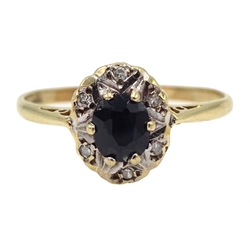  9ct gold oval sapphire and diamond ring, hallmarked  