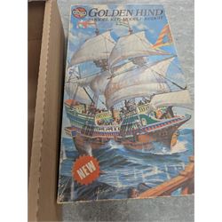 Airfix Golden Hind model kit, West End Games Battle of Endor Solitaire game and a collection of Esci and Airfix model soldiers, all boxed