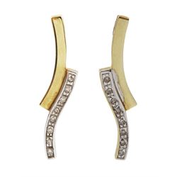 Pair of 9ct gold diamond pendant earrings, stamped 375