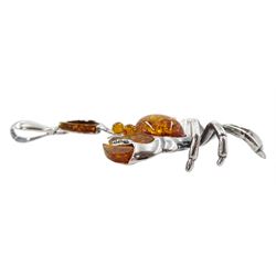 Silver Baltic amber crab pendant, stamped 925 