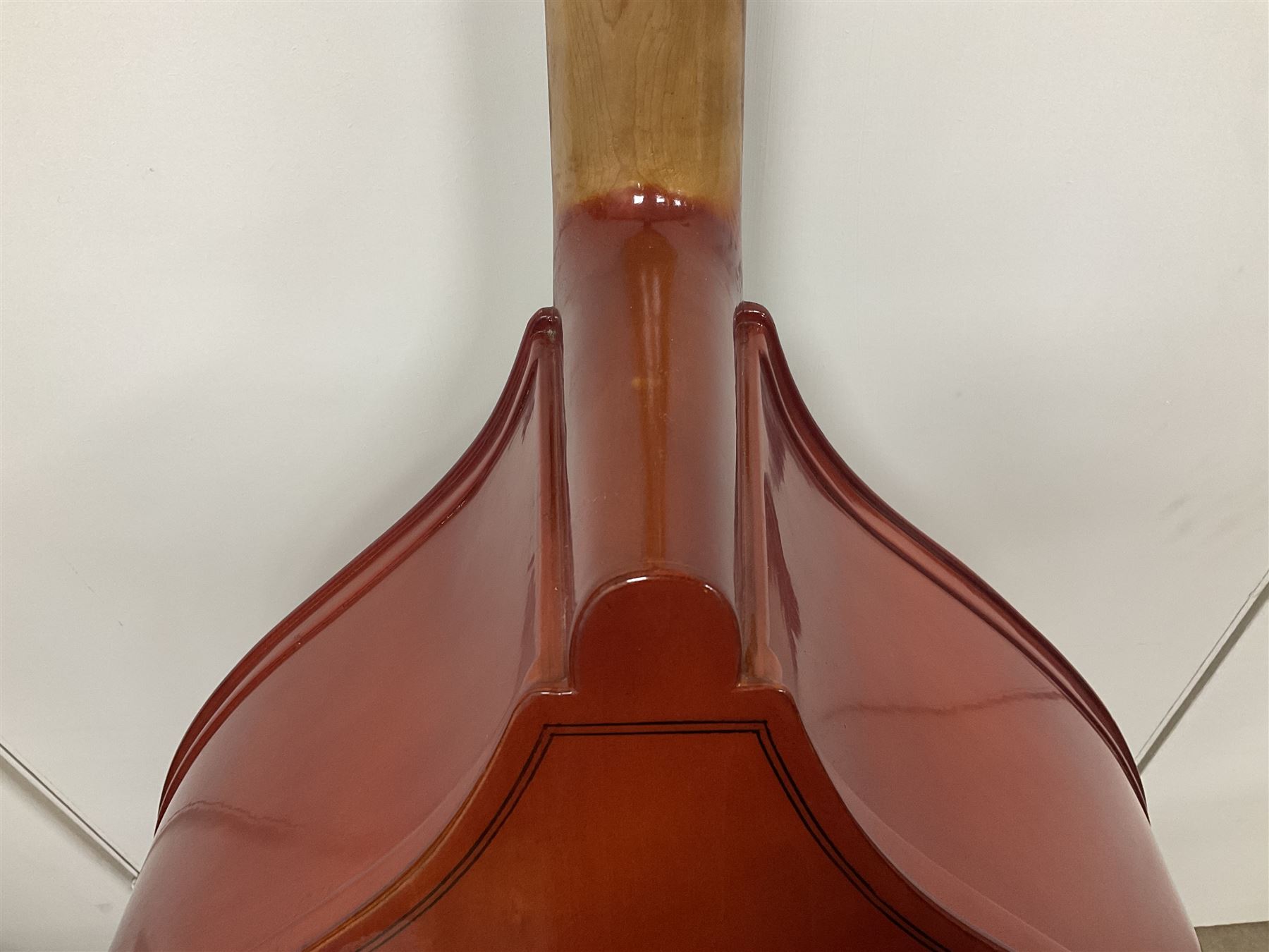 Contemporary 3/4 Double Bass, Body height bottom to shoulder 110cm, With steel tuning pins and ebonised fingerboard, no strings, bridge, tail piece, or endpin Although called a 3/4 size bass, this size is recognised as a regular sized Double Bass 
