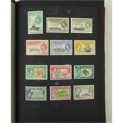  Collection of Queen Victorian to Queen Elizabeth ll stamps, five shilling, ten shilling and half crown seahorse, Commonwealth Stamps including Canada, Bermuda, Gold Coast, used and mint, sets, blocks, some overprints etc, in red album  