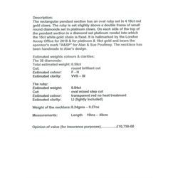 Platinum ruby diamond cluster pendant necklace, single oval cut ruby in a four claw 18ct rose gold setting of approx 0.58 carat, surrounded by two rows of round brilliant cut diamonds, London 2018, total diamond weight approx 0.84 carat, with Alan Poultney Gems report