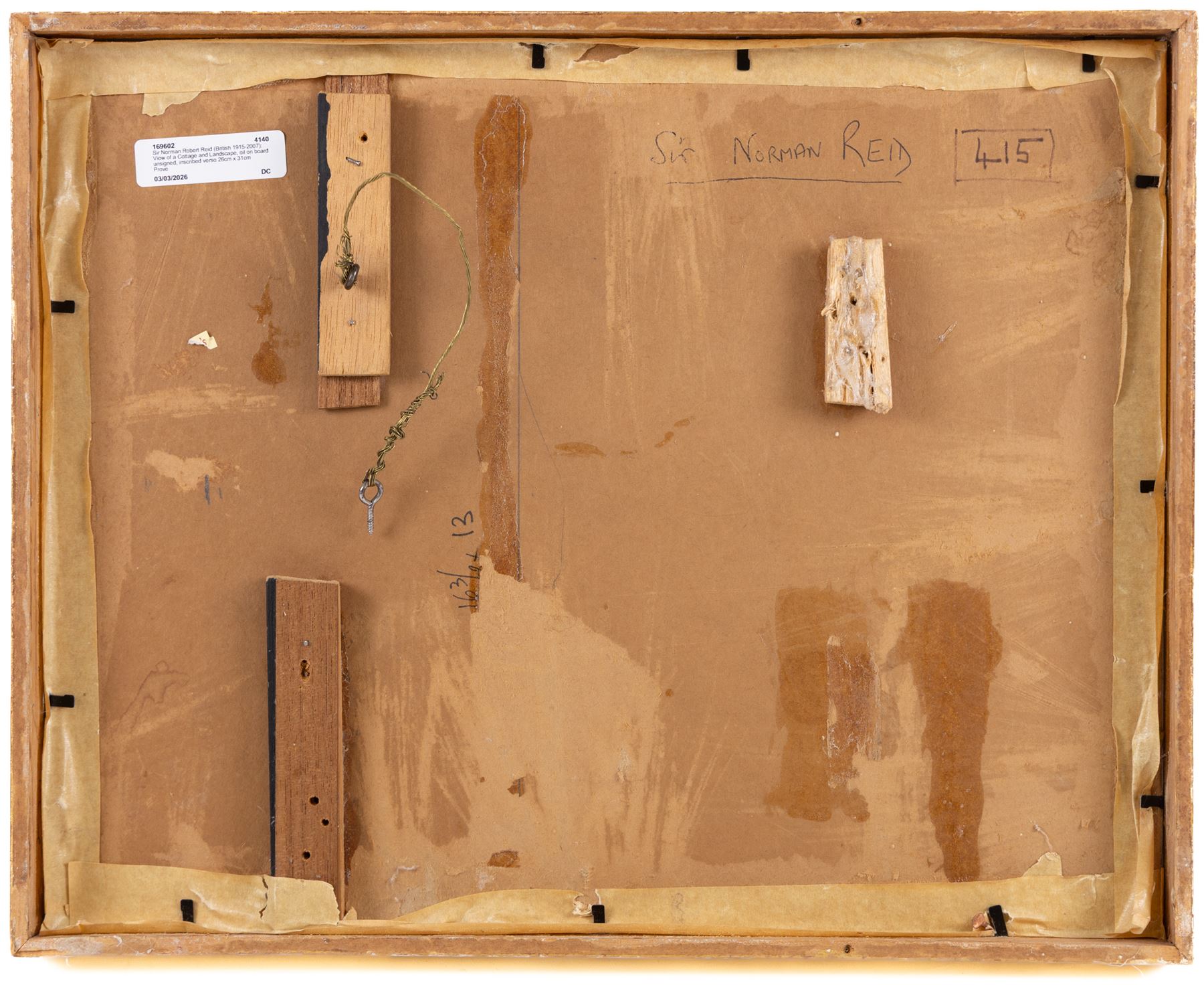 Sir Norman Robert Reid (British 1915-2007): View of a Cottage and Landscape, oil on board unsigned, inscribed verso 26cm x 31cm
Provenance: from the Estate of the Late Mrs Eugene Rosenberg