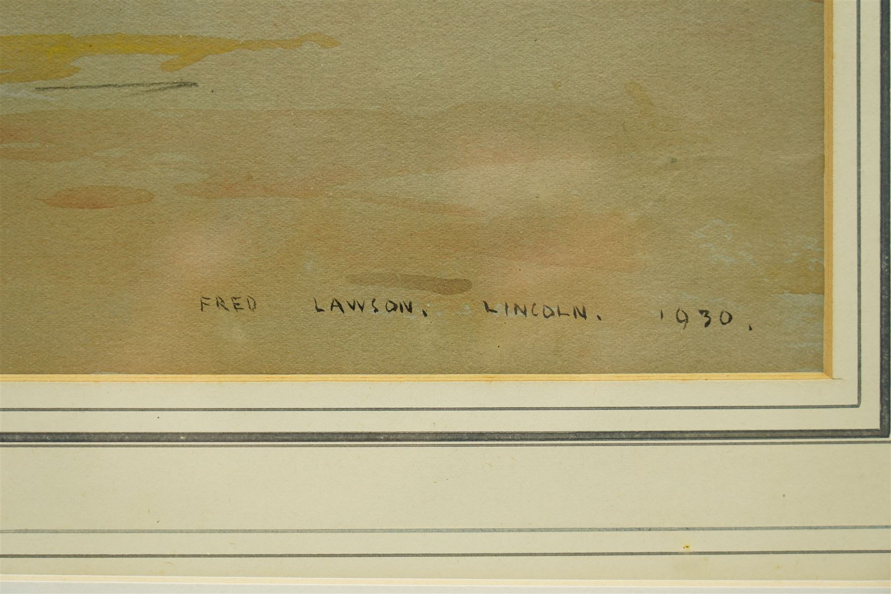 Frederick (Fred) Lawson (British 1888-1968): 'Lincoln' Docks with Cathedral Behind, watercolour signed titled and dated 1930, 36cm x 44cm