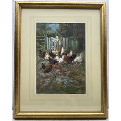 John Falconar Slater (British 1857-1937): Chickens in the Farmyard, oil on board signed 39cm x 27cm