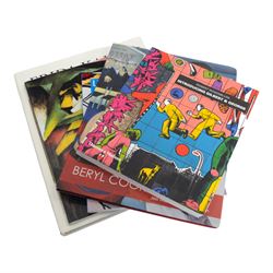 Three Royal Academy David Hockney posters, two David Hockney books and a collection of other art books including two Vetriano auction catalogues