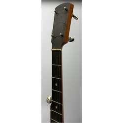  Windsor Popular Model 3 five-string banjo, impressed mark and maker's label and retailer's plaque for 'Leonard Dews 10 Euston Street also 43 Market Street, Blackpool', L89cm, in carrying case  