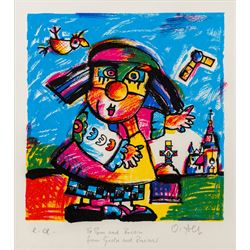Otmar Alt (German 1940-): 'An Acrobat in Lippstadt' and 'The Tightrope Walker', two limited edition screenprints signed max 23.5cm x 22.5cm (2)