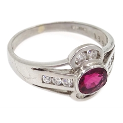  18ct white gold ruby and diamond ring, stamped 750  