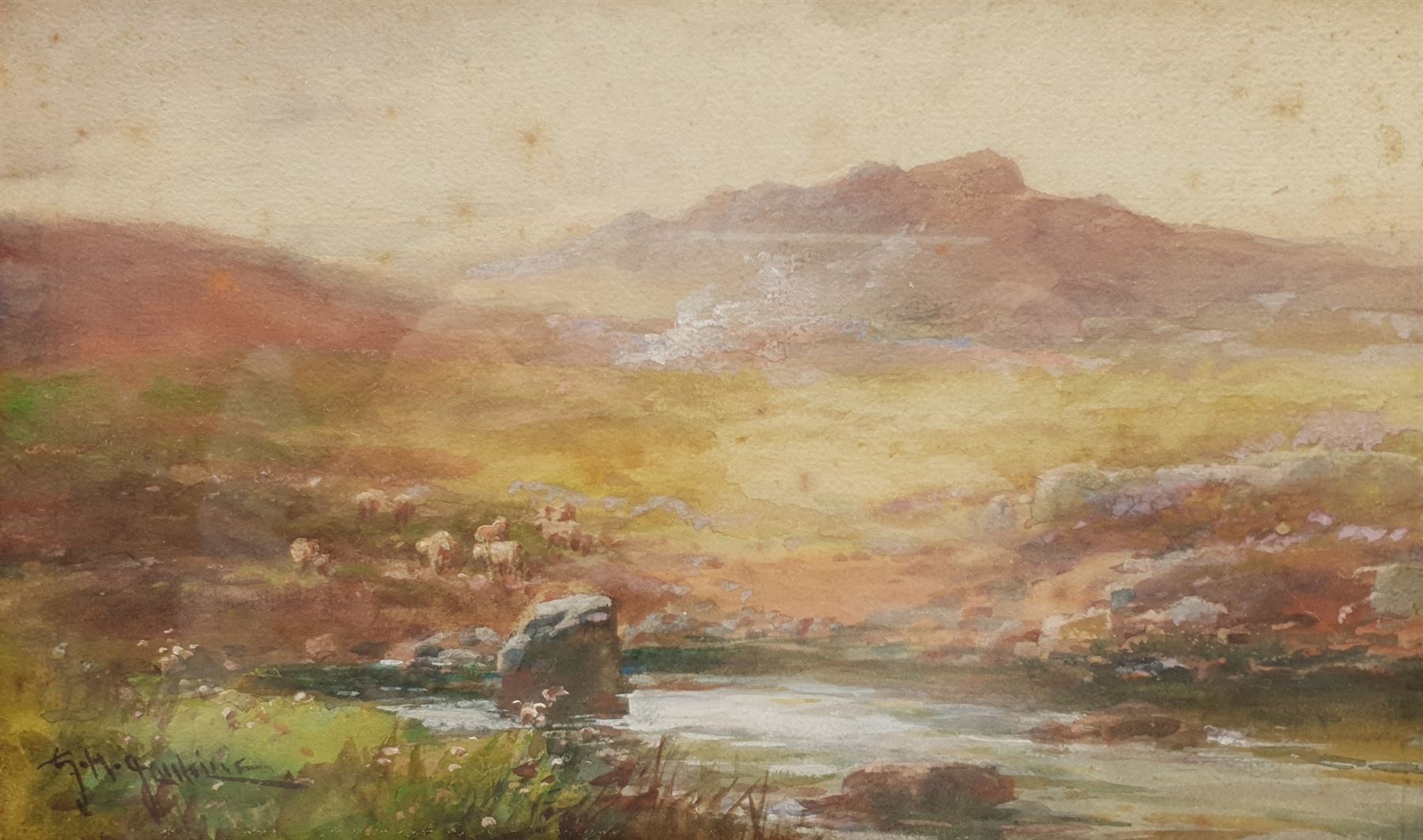 George Brooks Percy Lillington (British 1850-1932): Stone Bridge Dartmoor, watercolour signed 30cm x 50cm; George Henry Jenkins (British 1838-1914): Sheep on Dartmoor, watercolour signed 17cm x 28cm (2)