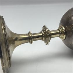 Early 20th century ciborium, the circular silver bowl with domed cupronickel cover and cross finial, upon a metal knopped stem and circular spreading foot, H23cm