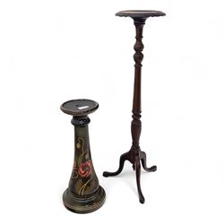 Early 20th century mahogany torchère and ceramic jardinière, circular dished top with carv...