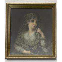 After Angelica Kauffman (Swiss 1741-1807): Portrait of a lady as Vestal Virgin, painted porcelain plaque unsigned 20cm x 17cm