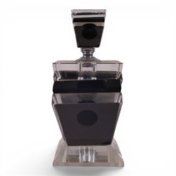 Art Deco style perfume bottle, of faceted form black and clear glass, H23cm