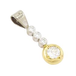 18ct gold diamond pendant, principal old cut diamond of approx 0.30 carat, set in yellow gold, suspending from three round brilliant cut diamonds, set in white gold, total diamond weight approx 0.50 carat