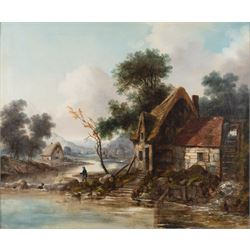 After Henry John Boddington (British 1811-1865): Fishing Beside a Mill, oil on canvas unsi...
