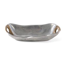 David Marshall Vide-Poche aluminium and brass brutalist tray, signed to handle, H6cm 