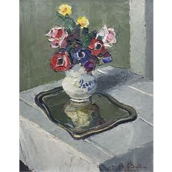 Agostino Bosia (Italian 1886-1962): Still Life of Pansies and Flowers in a Vase, oil on board signed and dated '55, 48cm x 38cm