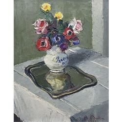 Agostino Bosia (Italian 1886-1962): Still Life of Pansies and Flowers in a Vase, oil on board signed and dated '55, 48cm x 38cm