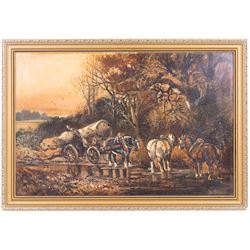 Harden Sidney Melville (British 1824-1894): The Logging Cart, oil on canvas signed 39cm x 60cm (2)
