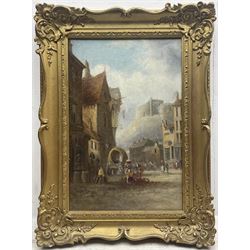 Alfred Montague (British 1832-1883): Continental Street Scene with Flower Sellers, oil on canvas signed and indistinctly dated 44cm x 29cm