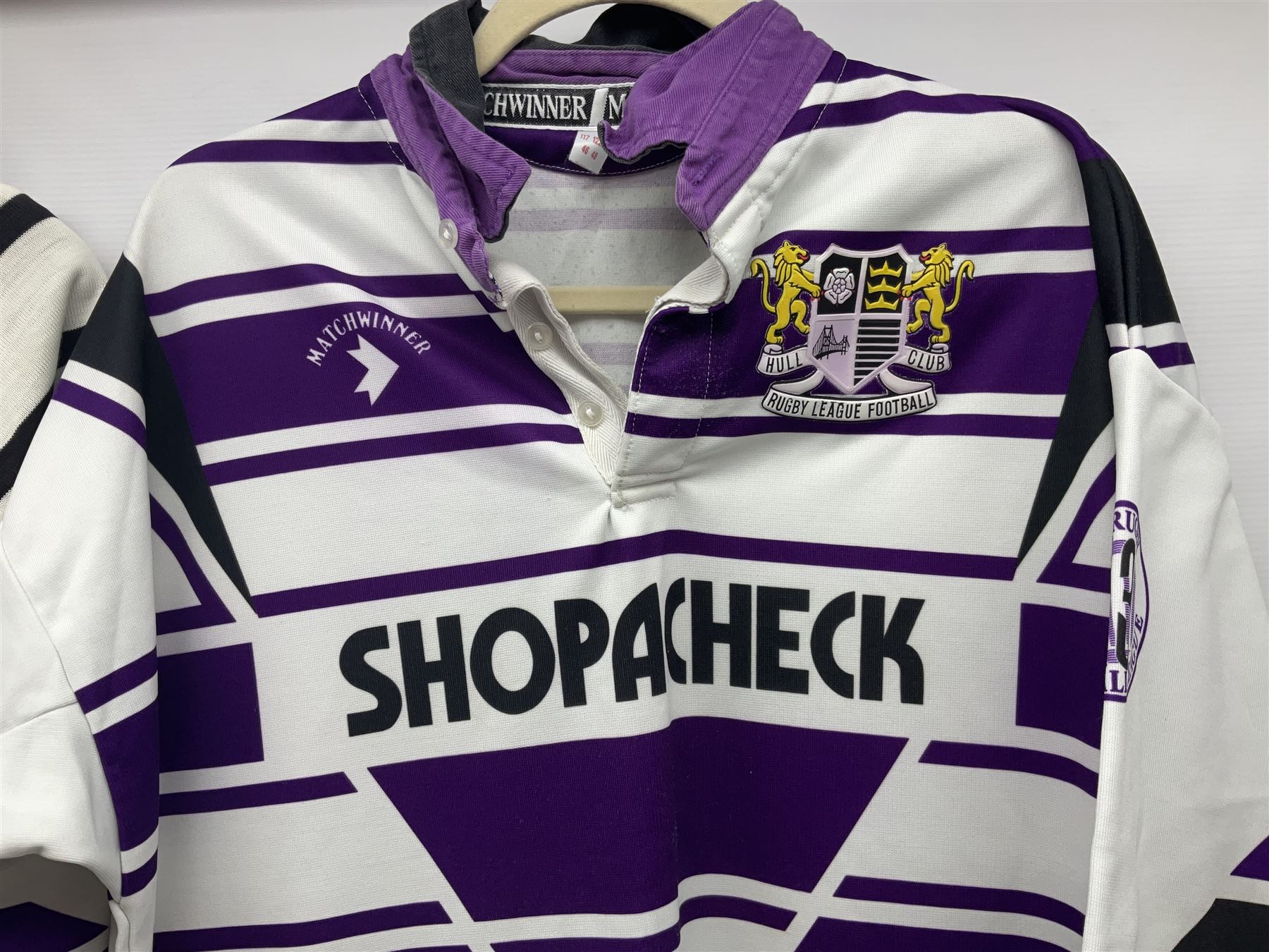 Five Hull Rugby League shirts, to include Hull FC and Hull Sharks examples