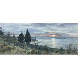 Frank Watson Wood (British 1862-1953): 'Sunset on the Berwickshire Coastline near Gullane', watercolour signed and dated 1908, titled verso 31cm x 77cm 
Provenance: from the collection of Berwick historian Francis Cowe (1931-2016)