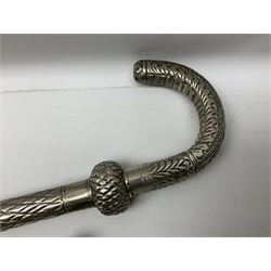 Reproduction non-firing flintlock pistol with brass skull crusher butt, the lock-plate inscribed 'Tower' and 'GR' L40cm; Sabre Japan Original Bowie Knife in sheath; and Indian embossed nickel two-piece walking cane (3)