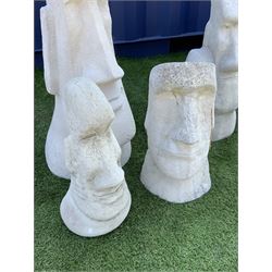 Collection of four composite stone Easter Island head statues, tallest height - 77cm - THIS LOT IS TO BE COLLECTED BY APPOINTMENT FROM DUGGLEBY STORAGE, GREAT HILL, EASTFIELD, SCARBOROUGH, YO11 3TX