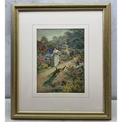 Ellen Edwards (British 19th Century): Peacocks in the Garden, watercolour signed 30cm x 22cm 
