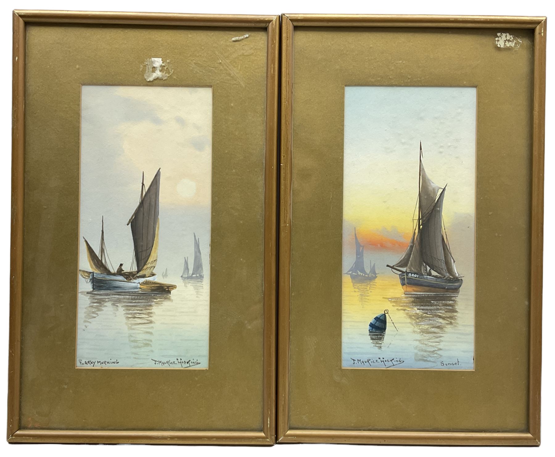 J Maurice Hosking (19th/20th century): 'Early Morning' and 'Sunset', pair watercolours signed and titled 26cm x 12cm (2)
