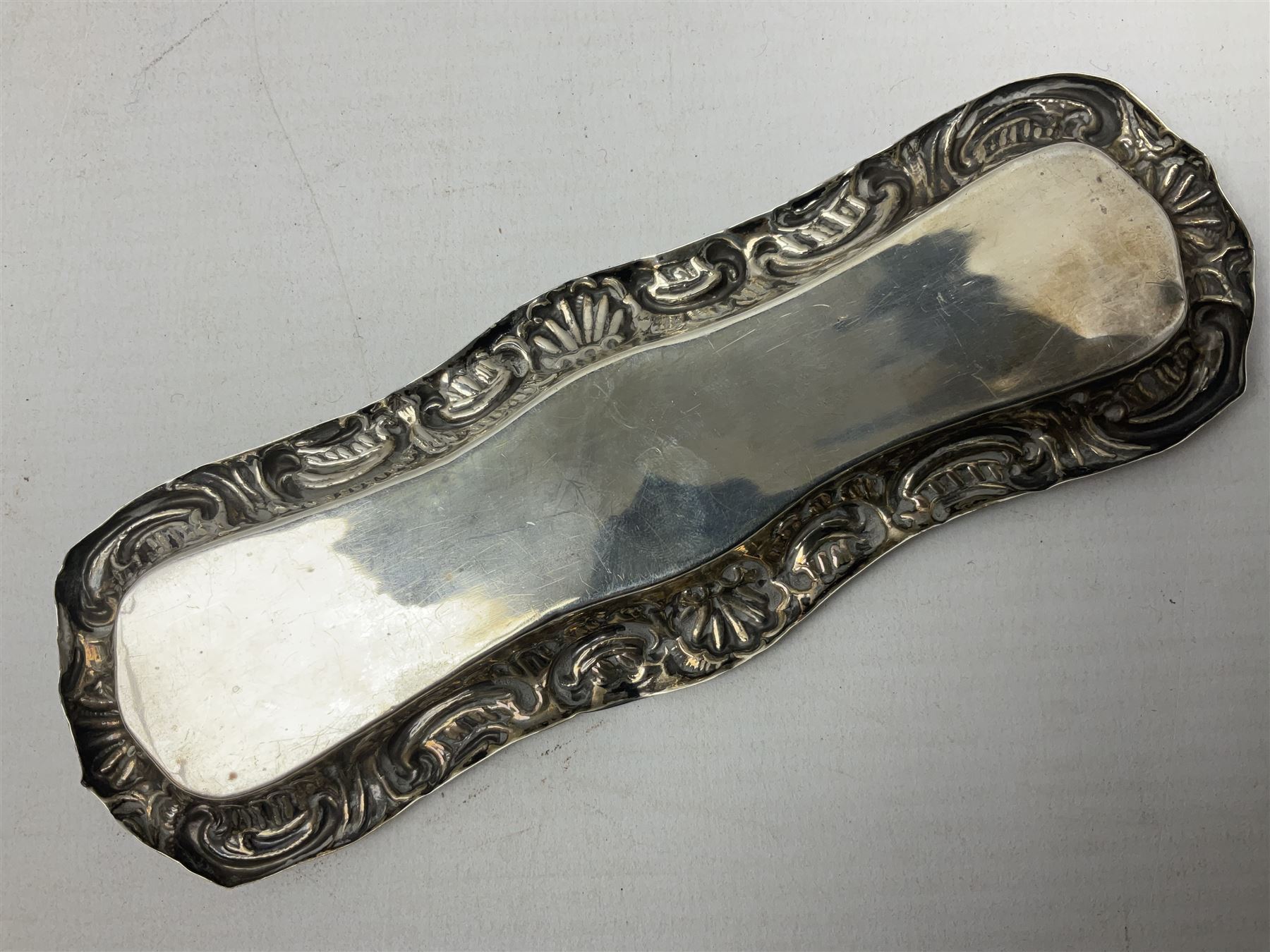 20th century silver specimen vase, of trumpet form with filled base, hallmarked Birmingham, together with a silver tray, hallmarked Chester, weight of tray 28 grams