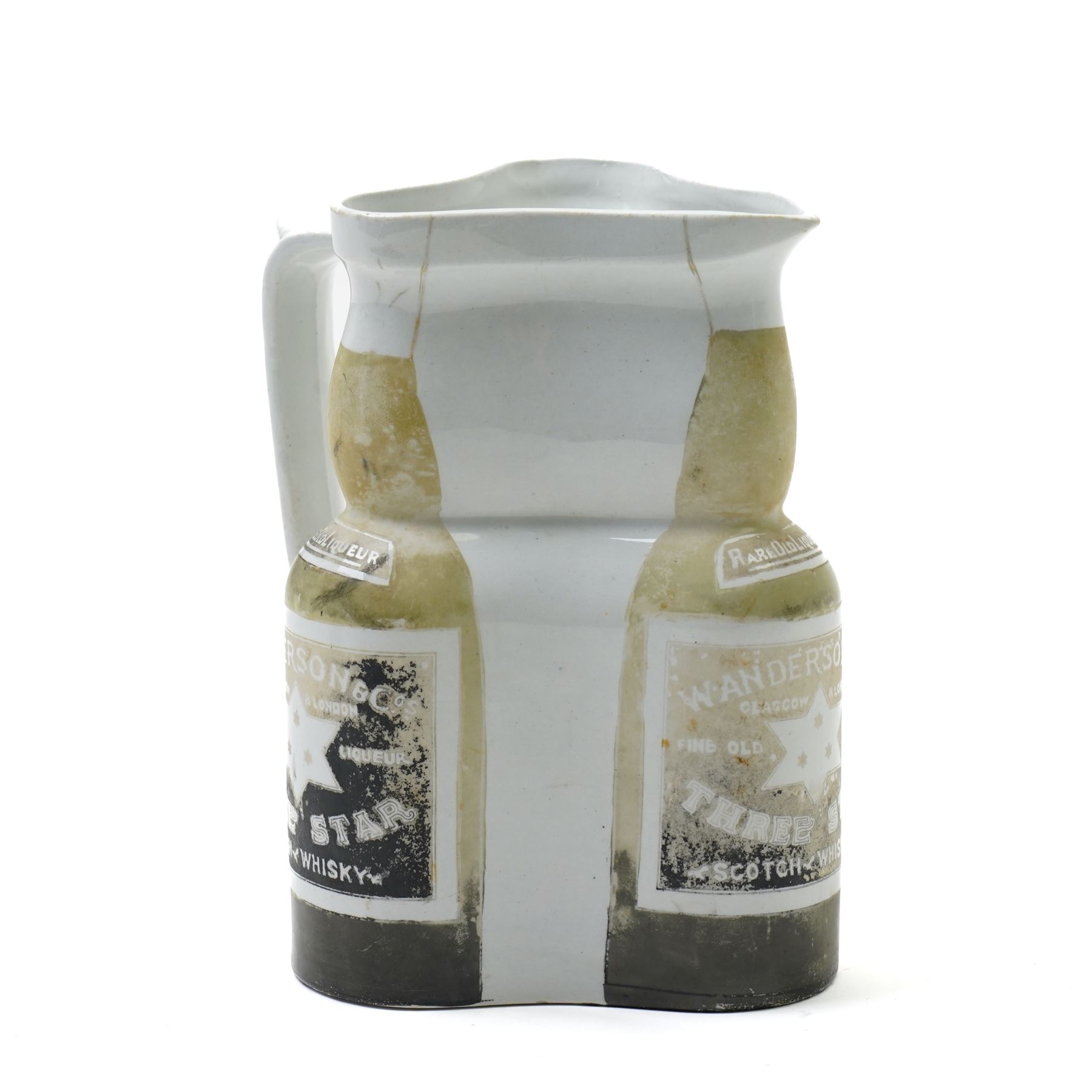Early 20th century W. Anderson & Co. Three Star Scotch Whisky water jug, circa 1905, by Hollinshead & Kirkham, Tunstall (H&K), printed marks beneath and registration no. 447087 