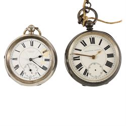 9ct gold cased Rotary wristwatch on leather strap and two silver cased pocket watches, both hallmarked 