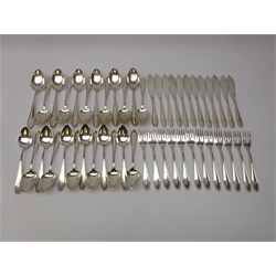  German silver canteen of Chippendale pattern cutlery by Koch & Bergfeld Bremen circa 1925, twelve place nine piece settings, knives with stainless steel blades (108) weighable silver 133oz  