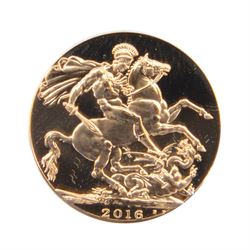 The Royal Mint United Kingdom 2016 'The 90th Birthday of Her Majesty The Queen' gold brilliant uncirculated full sovereign coin, 'Struck on 11 June 2016', cased with certificate