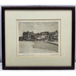 Michael Atkin (Scarborough 1952-): 'Castle by the Sea', 'Scarborough', 'Grand Hotel', and 'Market Place - Whitby', set four etchings with aquatint signed and titled in pencil 18cm x 14cm (4)