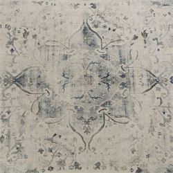 Ruggable - ‘Sarrah’ blue quartz flatwoven washable rug, ivory ground with blue and grey floral medallion, scrolling foliage and patterned borders, with a distressed effect finish, two-piece construction comprising a removable cover and separate pad, with a water-resistant and stain-resistant polyester barrier