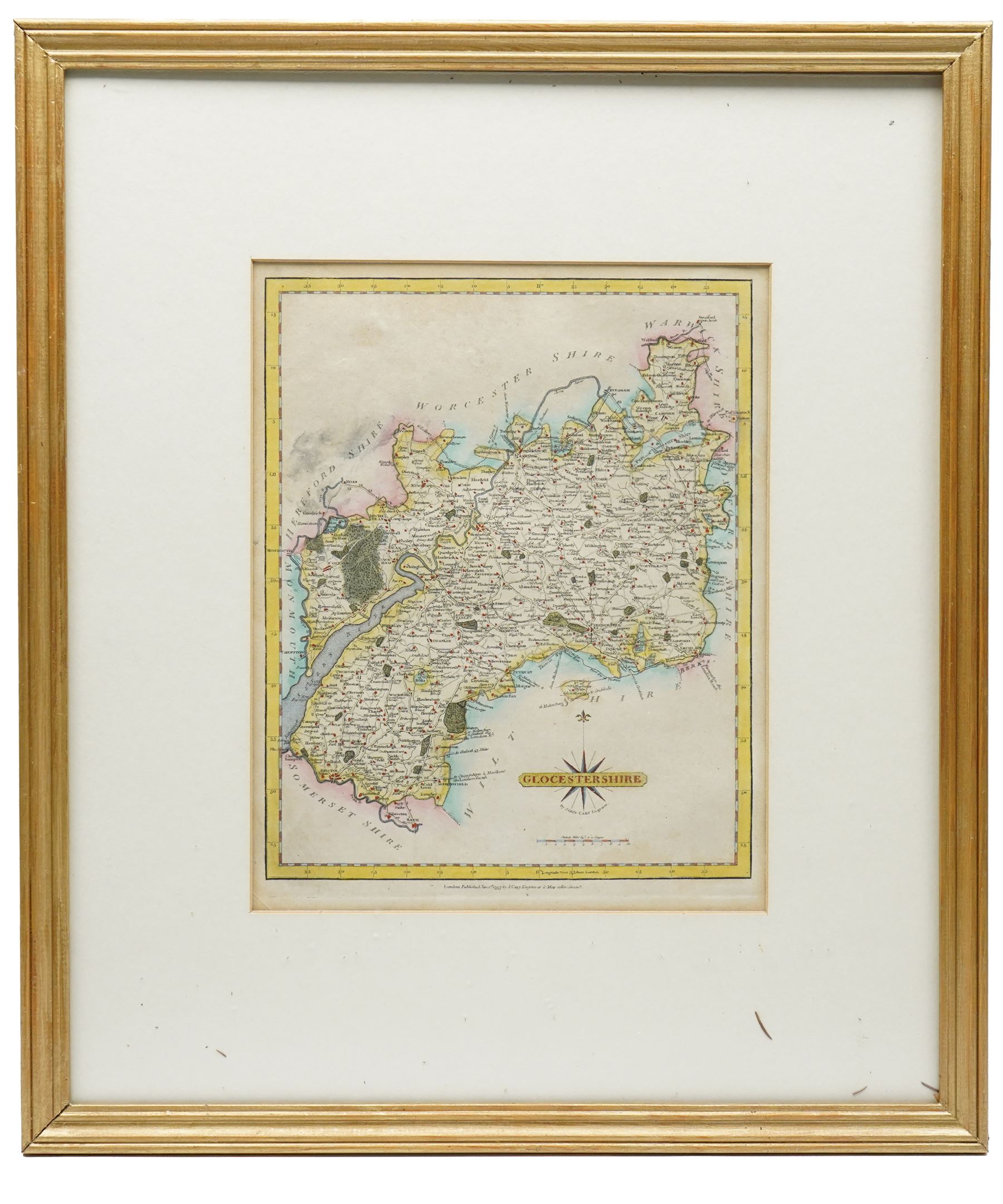 Topographical Interest - a collection of eight 18th century and later engraved and lithographic maps including two strip road maps (Bristol to York and Bristol), county maps of Gloucestershire (2), Westmoreland, Northumberland and Middlesex, together with a map of France max 28cm x 22cm (8)