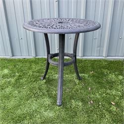 Cast aluminium circular garden table painted in black  - THIS LOT IS TO BE COLLECTED BY APPOINTMENT FROM DUGGLEBY STORAGE, GREAT HILL, EASTFIELD, SCARBOROUGH, YO11 3TX
