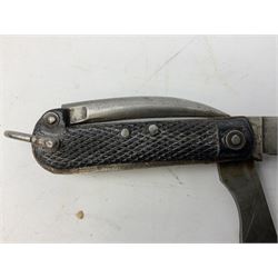 WW2 British army folding jack/clasp knife, the blade marked A.H. Bisby & Co Ltd Sheffield with broad arrow and date 1944, marlin spike and can opener; and British Navy seaman's rope pocket knife, the blade marked Venture H.M. Slater Sheffield (2)